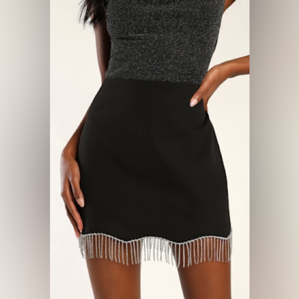 Lulu's Black Mini Skirt with Silver Fringe